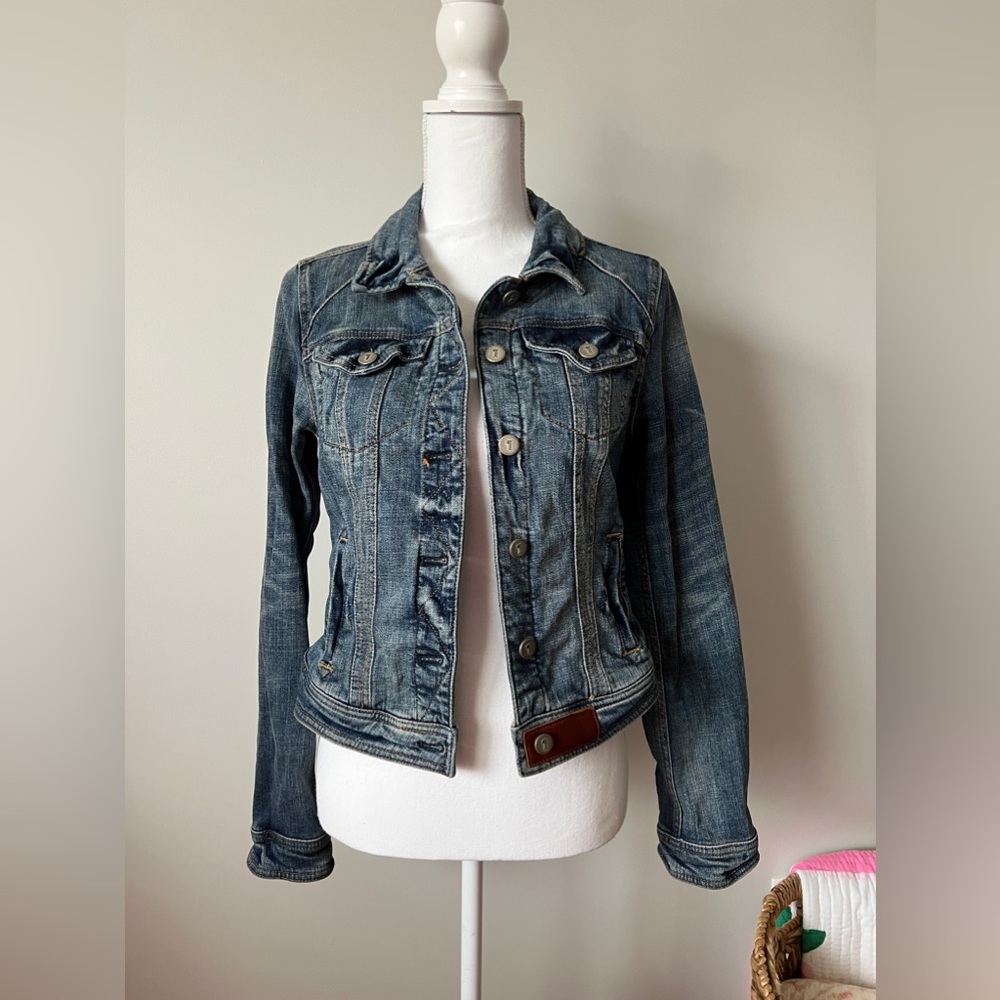 Pilcro and the Letterpress Avie Leather Tab Denim Jacket Small Anthropologie